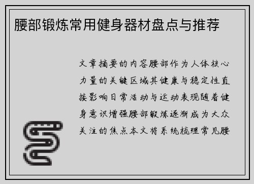 腰部锻炼常用健身器材盘点与推荐